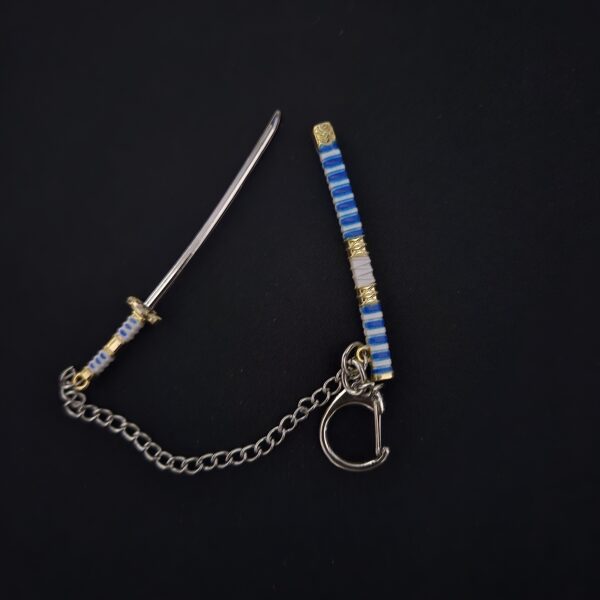 One Piece Katana Keychain with Case – Blue and White Handle with Golden Accents - Image 2